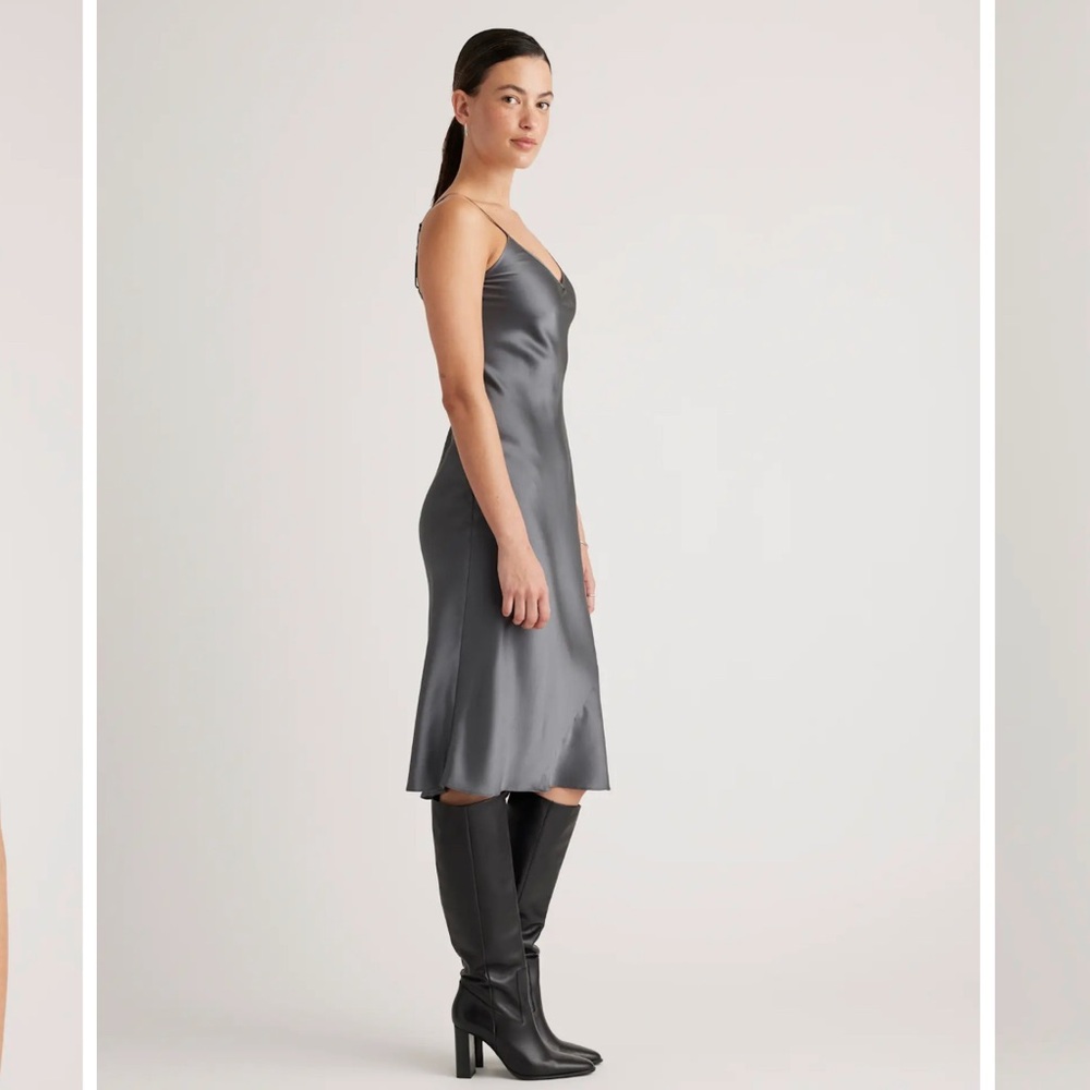 Quince washable silk slip dress, Grey smoke, Medium